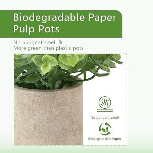 ALAGIRLS 4 Pack Small Fake Plants, 10" Artificial Plants Indoor Eucalyptus/Rosemary/Succulents, Small Faux Plants in Pulp Pot for Bathroom Bedroom Kitchen Office Living Room Decor thumbnail 4