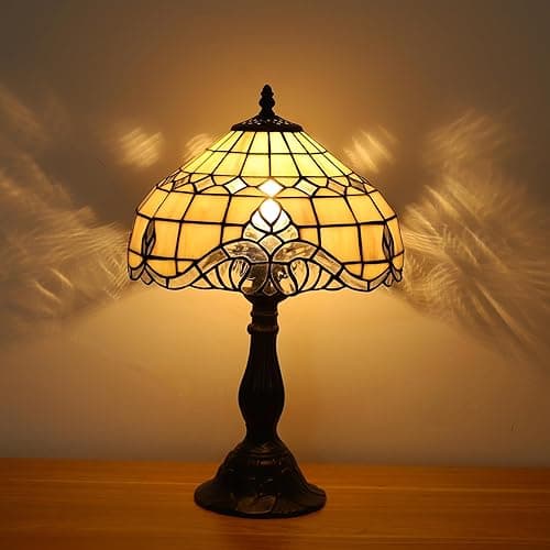 FUMAT Tiffany Vintage Table Lamp,Pink Baroque Stained Glass Vintage Lamps,Bedside Nightstand Lamps for Bedroom,Living Room,Home Office Desk Lamp,LED 3 Color Temperatures Bulb,12X12X19Inch thumbnail 3
