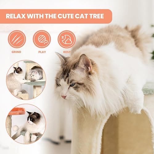 HYABi 53 Inch Flower Cat Tree - Multi-Level Cat Condo with Scratch Posts & Toys, Fresh Design Eco-Friendly Material, for Multi-Cat Households & Indoor Cat Playground thumbnail 4