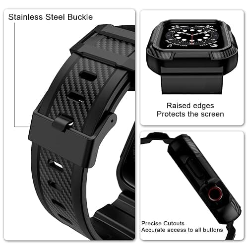 OROBAY Rugged Band Compatible with Apple Watch Band 45mm/44mm/42mm with Case, Shockproof Strap for iWatch SE3 SE2 SE Series 9/8/7/6/5/4/3/2/1 with Bumper Case Cover Men Women, Matte Black thumbnail 4