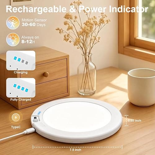 Givryes 2Pack Rechargeable Magnetic Ceiling Light/Shower Light with Remote | Motion Sensor, Wireless, Power Indicator, Waterproof, Battery-Powered LED, 3 Color, Dimmable, Closet, Pantry, Hallway, Patio thumbnail 2