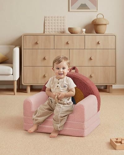 Blissful Diary Foldable Toddler Couch, 2-in-1 Comfy Toddler Chair & Lounger for Reading, Playroom, Kids Couch Sofa for Girls Boys Birthday Gift, Blush Rainbow thumbnail 7
