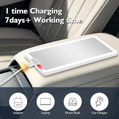 Car Visor Vanity Mirror with Light, Rechargeable Dimmable Touch LED Sun Visor Mirrors, Large Detachable Vanity Makeup Mirror with 3 Color Modes for Truck SUV Car Accessories Essential for Women(White) thumbnail 5