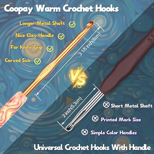Coopay Warm Crochet Hooks Comfort Grip, Pretty Starry Night Art Handle Crochet Set for Beginners, Longer Aluminum Shaft Crochet Hook Set 2.0mm-6.0mm, Smooth Crochet Needles Set for Crochet Yarn thumbnail 5