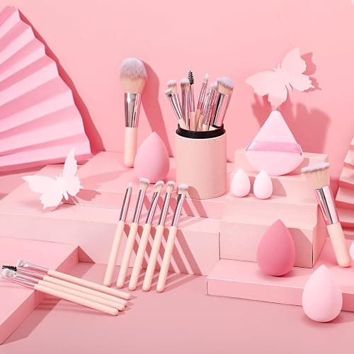 14 Pcs Small Travel Makeup Brush Set Portable Pink Make up Brushes with Case,5 Pcs Makeup Sponge,Valentine's Day Gift,Mother's Day Gift for Foundation Powder Concealers Eye Shadows(Pink) thumbnail 6