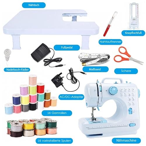 Nähmaschine Anfänger Nähmaschine für Dicke Stoffe Mit Zubehör und Nähtisch Overlock Mini Kleine Elektrisch Nähmaschine Erwachsene und Kider 12 Eingebaute Stiche mit Spulen mit 42 Stück Näh thumbnail 9