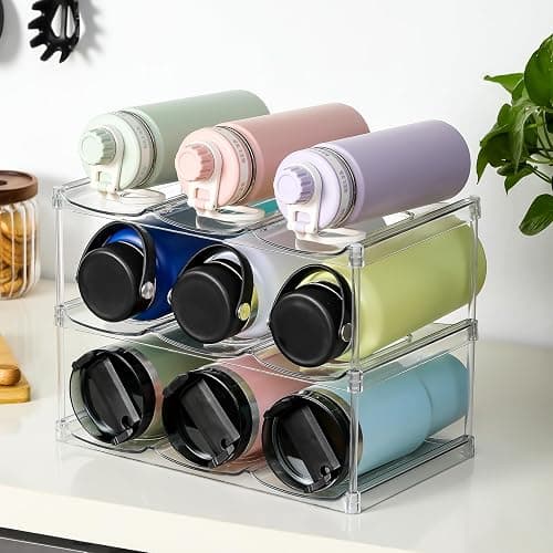 LARGER Compartment - Stackable Water Bottle Organizer Holder - for Stanley & Others' Large Tumbler - Clear Wine Rack, Cup Bottle Holder for Cabinet Home Countertop Fridge Pantry Shelf, 3 Tier Hold 9 thumbnail 2