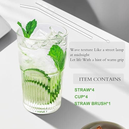 Luiaiog 18.5oz Glass Cups with Lids and Straws - Set of 4 Reusable Tumblers, Thickened Shatter-Resistant Glass, Ideal for Iced Coffee, Smoothies, Cocktails, Juices - Elegant & Durable Drinkware thumbnail 5