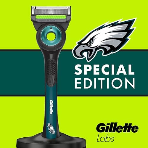 Gillette Labs Special NFL Eagles Edition Shaving Razor for Men - 1 Handle, 4 Razor Blade Refills & Magnetic Stand, Holiday Gifts for Men, GilletteLabs with Exfoliating Bar thumbnail 7