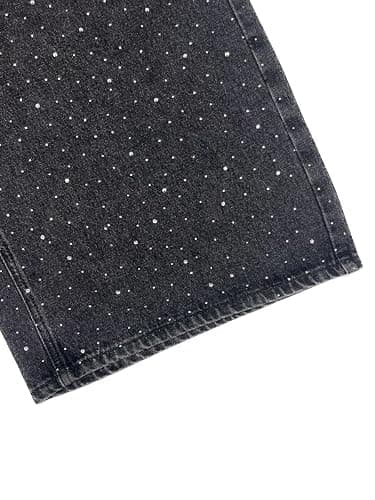 Jilwod Men's Baggy Jean Shorts Black Rhinestone Embroidered Jorts Loose Fit Denim Shorts Crystal Studs Casual Streetwear thumbnail 6