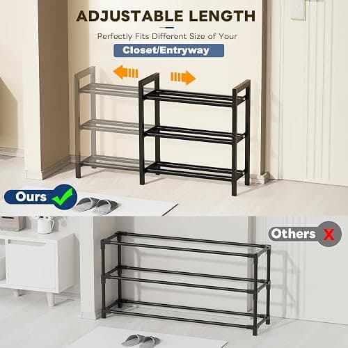 Mavivegue Expandable Shoe Rack for Closet, 3-Tier Shoe Organizer, Adjustable Shoe Rack for Front Door Entrance, Entryway - 3 Tier - Black thumbnail 4