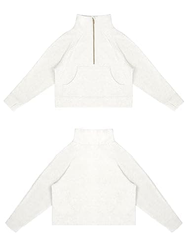 THE GYM PEOPLE Womens' Half Zip Pullover Fleece Stand Collar Crop Sweatshirt with Pockets Thumb Hole thumbnail 4