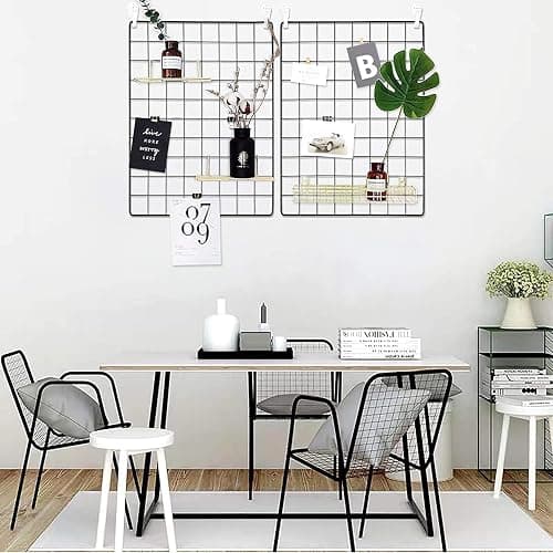 C&AHOME Photo Wall Grid Panel Set of 2, Decor Grid Panel, Photo Display Shelves, Hooks, Clips, Hemp Cord, Hammer, 15.7" 11.8", Black UWWGM3402B thumbnail 8