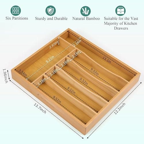 Csoravist 49-Piece Silverware Set with Bamboo Organizer for 8, Heavy-Duty Stainless Steel Flatware Set with Steak Knives, Rust-Proof & Mirror Polished, Dishwasher Safe(organizer is only for packaging) thumbnail 2