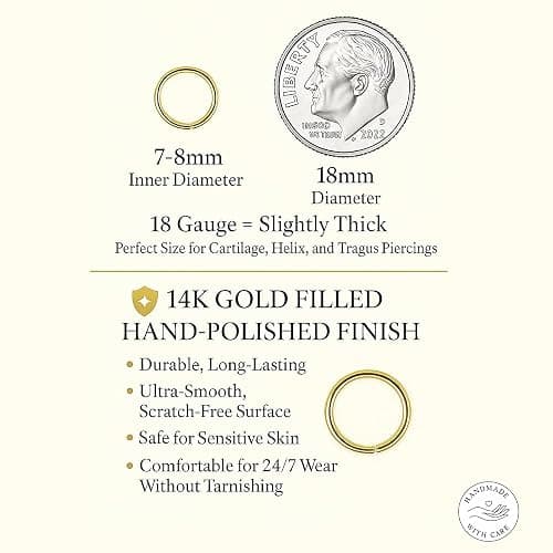 Gold Helix Hoop Earring, Cartilage hoop Tiny Cartilage Ring,Cartilage earring,Tragus earring,Helix ring,piercing earring,Gift for her,single hoop ring thumbnail 2