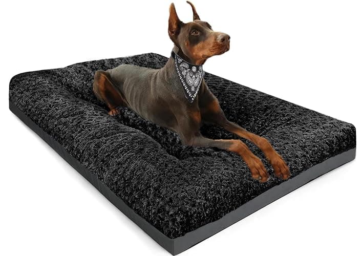 POCBLUE Deluxe Washable Dog Bed for Medium/Large Dogs Dog Crate Mat 35 Inch Comfy Fluffy Kennel Pad Anti-Slip for Dogs Up to 60 lbs, 35" x 23", Black - Image 1