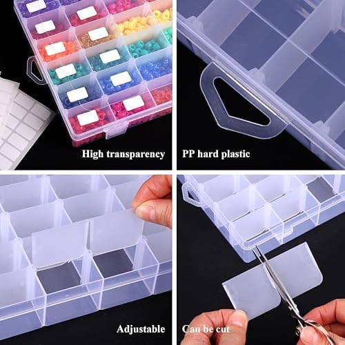 OUTUXED 4 Pack 36 Grids Plastic Bead Organizer Box with Dividers, Clear Craft Tackle Box Parts Storage Containers with Compartments for Jewelry Fishing Tackle Art DIY with 5 Sheets Label Stickers thumbnail 3