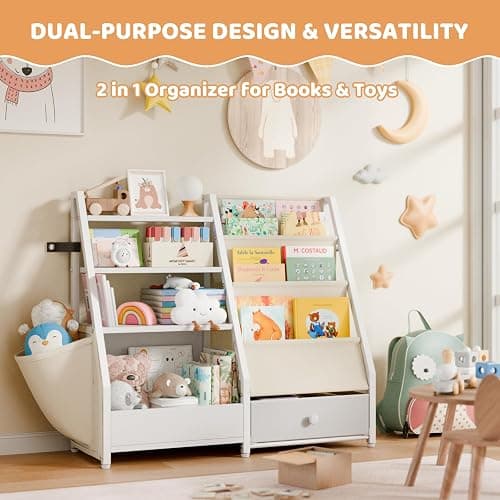 HAVLOTII Kids Bookshelf and Toy Storage - Book Shelf for Kids Rooms, Toddler Bookshelf Baby Bookcase for Nursery, Montessori Toy Organizer, White thumbnail 7