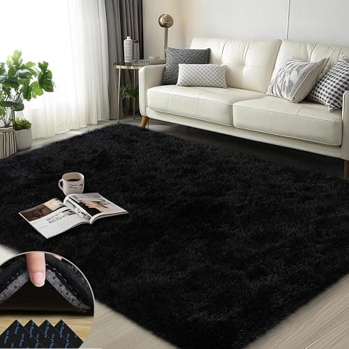 Black Rugs for Bedroom, 3x5 Feet Fluffy Area Rugs for Living Room, Soft Shag Kids Rug Small Carpet for Nursery, Bedside, Indoor, Dorm Decor - Image 1