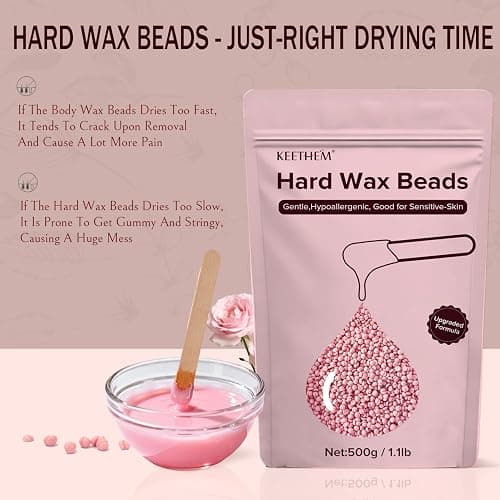 Hard Wax Hair Removal Beads - Painless Waxing for Sensitive Skin, Full Body Wax Beans with 20 Sticks for Women Men Bikini Brazilian, Armpit, Home Use (Rose, 1.1lb/17.6oz) thumbnail 5