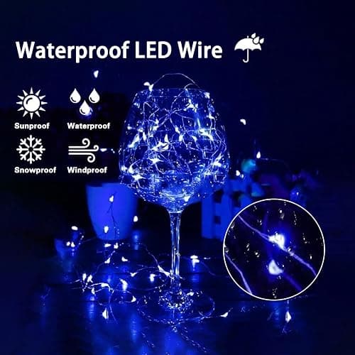 3 Pack Fairy Lights Battery Operated with Remote Control Timer, 26 FT 80 LED String Lights Outdoor Indoor Decoration, 8 Modes Twinkle Lights for Christmas Party Wedding Birthday Bedroom Décor (Blue) thumbnail 2