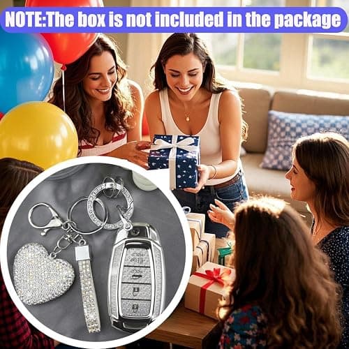 YIKECASE Key Fob Cover with Diamond Keychain Car Key Holder Compatible with Hyundai Kona Santa Fe Palisade Elantra GT Veloster Smart Remote Protector for Women, 4 Buttons (Silver-Heart) thumbnail 6