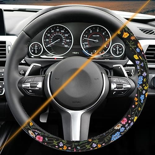 Wildflower Steering Wheel Cover for Women Men, Anti-Slip Breathable and Sweat Absorption Universal 14.5-15 Inch Cute Steering Wheel Protector, Wildflower Floral Car Accessories thumbnail 5