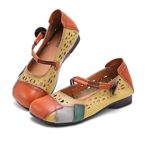 Drikler Women's Flat Shoes Retro Color Block Elastic Buckle Mary Jane Breathable Elegant Leather Walking Loafers thumbnail 4
