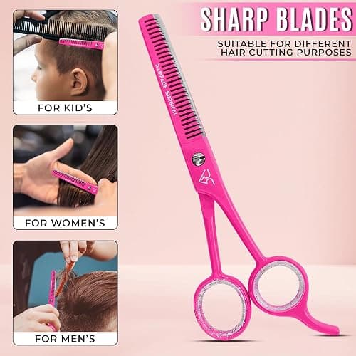 Professional Hairdresser Thinning Scissors 6.5'' - Pink Hair Cutting Thinning Shears, Japanese Stainless Steel Barber Thinning Scissor for Men & Women (Thinning Scissors, Japanese, B-5) thumbnail 6