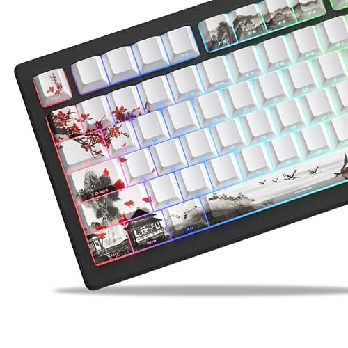 Womier PBT Keycaps Set 130 Keys, Custom White Japanese Keyboard Doubleshot Dye Sub Side Print Shine Through Keycaps 60 65 75 100 Percent, Cherry Profile, Cherry Blossom thumbnail 8