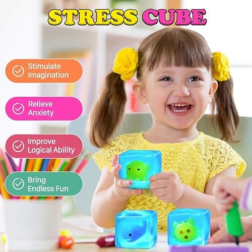 Squishy Fidget Toys Stress Cube - Squeeze Toys Stress Balls for Adults Slow Rising Squishies Glow in The Dark Sugar Sensory Toys for Kids with Autism Stress Relief Fidgets for Classroom Prize Toys thumbnail 7