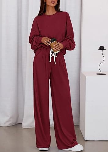 PRETTYGARDEN Womens 2 Piece Sets Long Sleeve Sweatshirt Wide Leg Pants Loose Matching Lounge Set Trendy Fall Outfits thumbnail 3