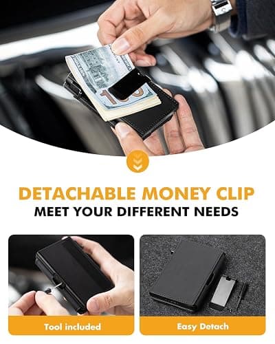 iwantit Front Pocket Wallet for Men: Slim with Detachable Money Clip Airtag Holder ID Window - RFID Blocking for Cards Cash Safe - Pop Up Bifold Wallet for Father, Husband, Friends (Black) thumbnail 5