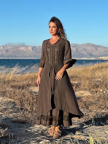 Scarlet Darkness Renaissance Dress Women Pirate Halloween Witchy Cosplay Overdress with Pockets thumbnail 7