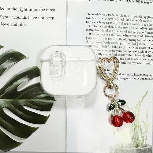 AZGYIAI (with Safety Lock) Clear Case Compatible with Apple AirPods 4 Cases 2024, Soft TPU Transparent for AirPods 4th Generation Cases with Cute Cherry Keychain for Women Grils (Glitter Clear) thumbnail 6
