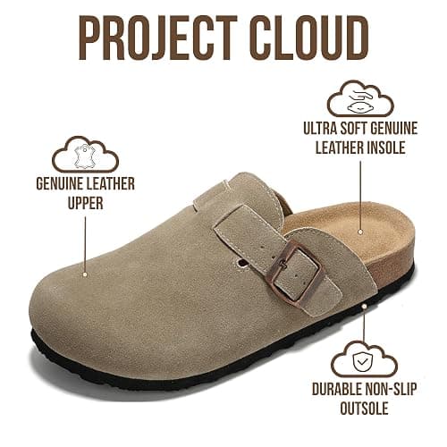 Project Cloud 100% Genuine Leather Footbed Clogs for Women - Memory Foam Arch Support Slippers for Women - Trendy Slip-ons Women's Mules & Clogs Sandals thumbnail 3