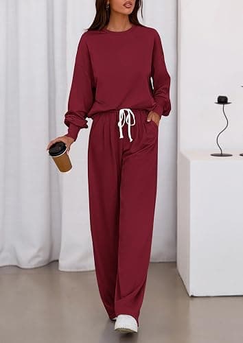 PRETTYGARDEN Womens 2 Piece Sets Long Sleeve Sweatshirt Wide Leg Pants Loose Matching Lounge Set Trendy Fall Outfits thumbnail 8