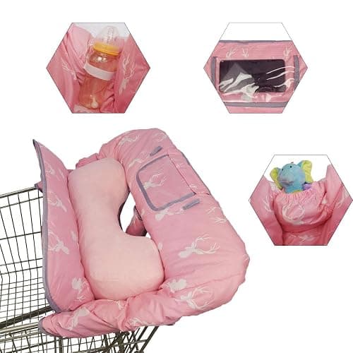 Shopping Cart Covers for Baby Girl Cart Cover for Babies, Infant High Chair Cover, Machine Washable, Non-Slide degisn (Pink Deer) thumbnail 3