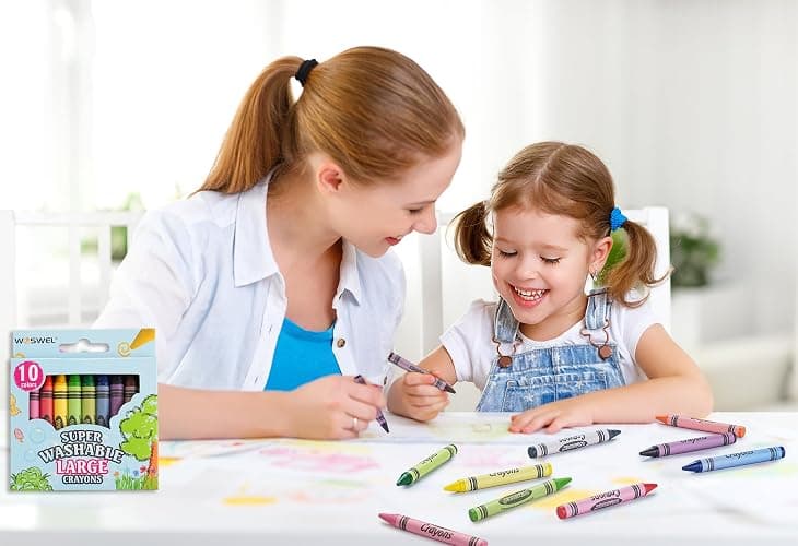 WOSWEL Super Washable Jumbo Crayons Bulk, 24 Pack Crayons with 10 Bright Colors, Non-Toxic Easy-Grip for Toddlers 1-3 & Kids Ages 4-8, Safe Art Supplies for Coloring Books & School Projects thumbnail 7