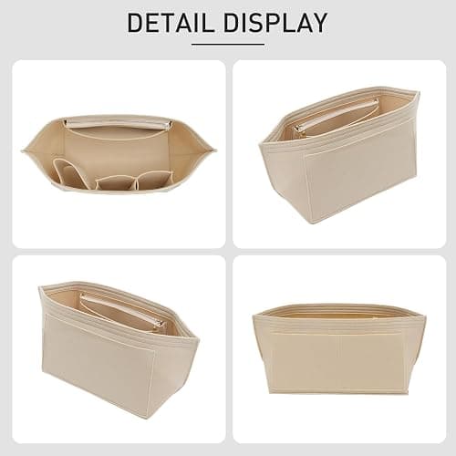 OAikor Felt Purse Organizer Insert for Longchamp Le Pliage L Tote Bag & M Handbag, Zipper Long Champ Bag Organizer Insert with Cup Holder, Women Bags Divider Shaper with 8 Compartments (Beige,L) thumbnail 9