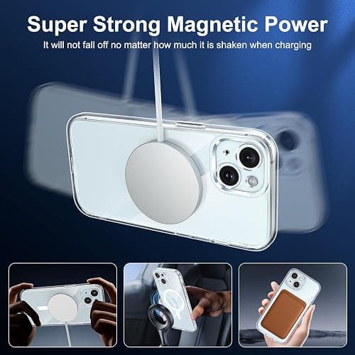 Helssitot Coque Magnétique pour iPhone 15 avec 2 Verre Trempé Anti-Espion Compatible avec MagSafe Militaire Étui Housse Antichoc Bumper Militaire 6,1 Pouces-Transparente thumbnail 5