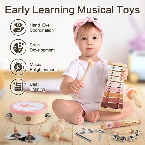 Kids Musical Instruments Musical Toy Xylophone Maracas Girl Toys Baby Wooden Baby Toys for Girl Boy Gifts thumbnail 2