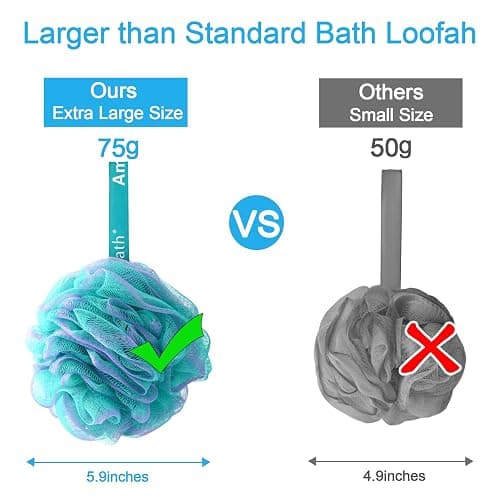 AmazerBath Loofah Sponge 75g/Piece, Exfoliating Bath Sponge Body Scrubber - Loofa Set of 4 Flower Color (Large, Green-Purple) thumbnail 6