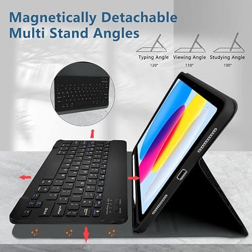 TopPerfekt Case Keyboard for iPad Gen 11th (A16) 11-inch 2025 / iPad 10th 10.9-inch 2022，Detachable, Rechargeable, Magnetically Absorbent,Pencil Holder for 10.9 inch Case with Keyboard- Black Leopard thumbnail 3