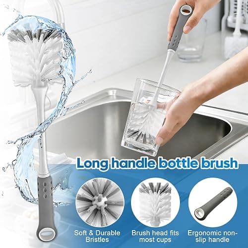 Bottle Brush Cleaner Set for Bottles, Cups and Straws Cleaning, 14 Pack | Long Handle Bottle Brushes | Sponge Brush | 3-in-1 Lid Cup Cleaning Brush | Straw Brushes in Assorted Diameters thumbnail 4