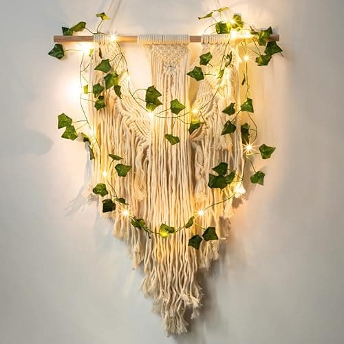 A.bigwhale Lichterkette mit Blättern, Efeu Künstlich mit Lichterkette, Efeugirlande Lichterkette Innen 2m, Grüne Blatt Efeuranke mit 20 LED Licht, Frühling Pflanzen Dekoration für Hochzeit Party thumbnail 7