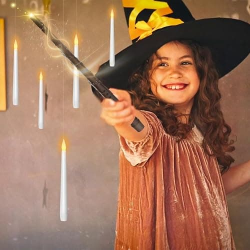 kakoya Flameless Floating Candles with Wand，20 Pcs Magic LED Hanging Taper Candles，Flickering Battery Operated Taper Candle with Wand Remote for Halloween Decorations Best Gift（White） thumbnail 4