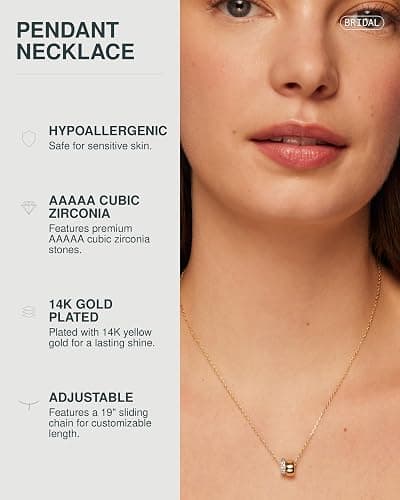 PAVOI 14K Gold Plated Pendant Necklace for Women, CZ Rondelle Pendants | Two Distinct Rondelle Pendants with Cubic Zirconia, Sliding Chain Necklace thumbnail 2