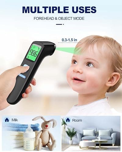 ANMEATE No-Touch Forehead Thermometer for Adults, Infrared Digital Thermometer for Kids, Touchless Baby Thermometer, Accurate Reading with Large Display, Mute Mode, Memory Recall, Fever Alarm - Black thumbnail 5