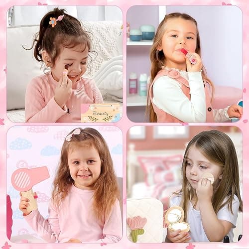 Wooden Makeup Toy Set for Girls Pretend Play Makeup Kit for Toddlers 3-5 with Bag, Birthday Gifts for Girls Toys Kids Aged 3 4 5 6 7 8 thumbnail 7